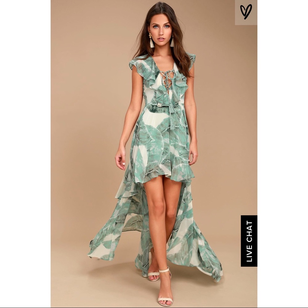 Meant to Be Sage Green Print High-Low Dress